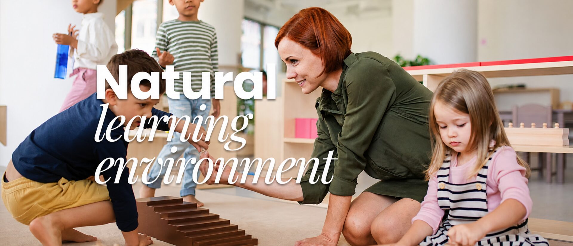Natural learning environment — children and educator in a Montessori-style classroom